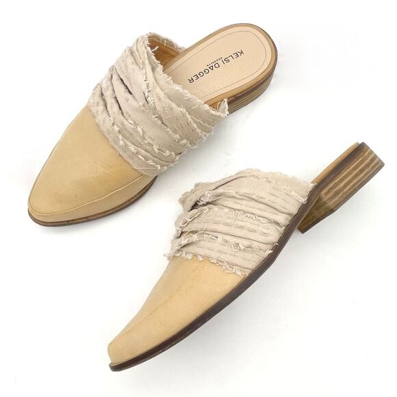 Kelsi Dagger Brooklyn Alder Mules Size 9 Tan Leather Pointed Toe Boho Slip On - Picture 2 of 15